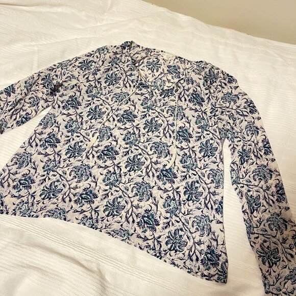 Aeropostale Floral Boho Tie Blouse Cream Navy - M - Picture 10 of 13